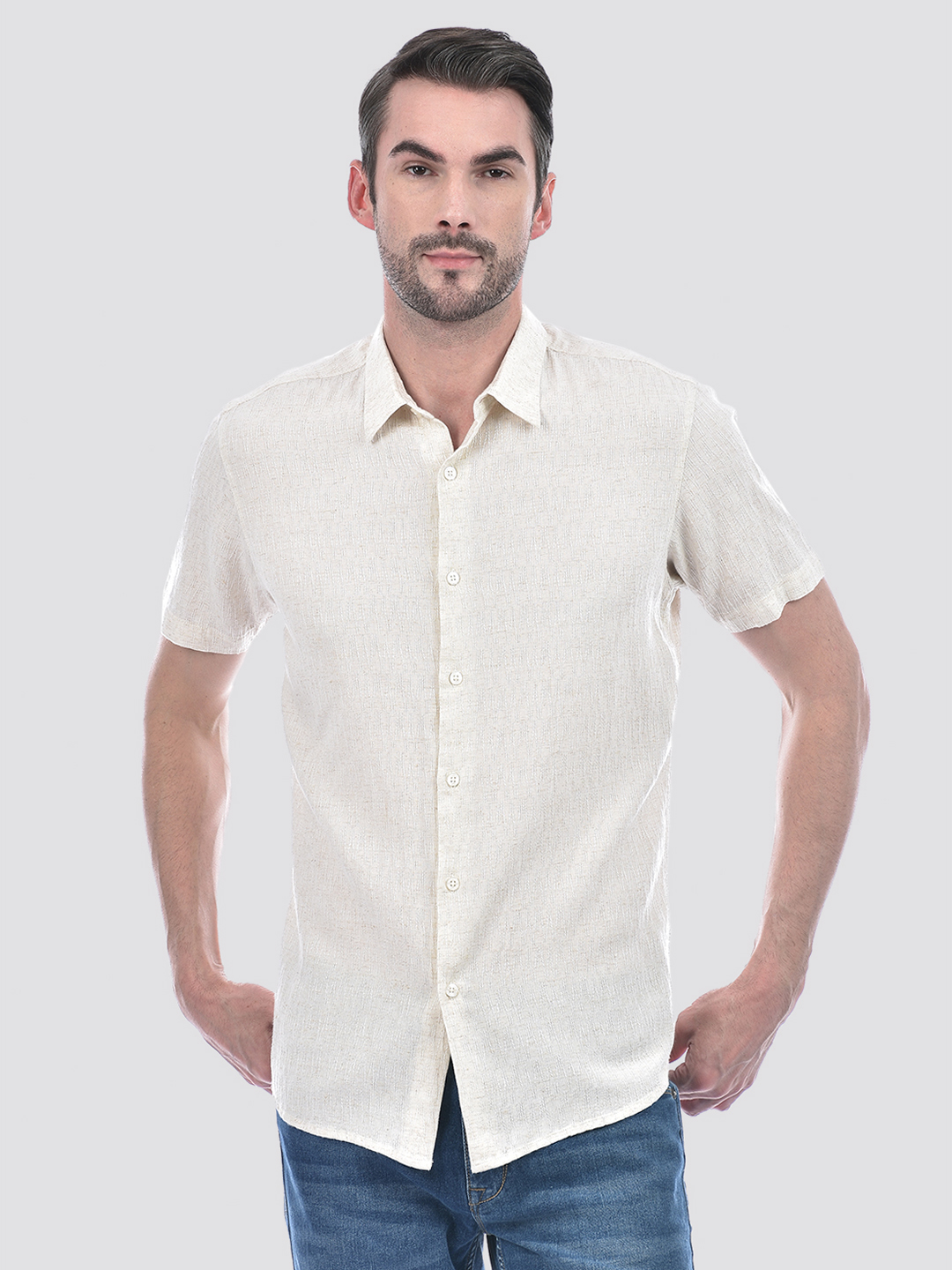 Numero Uno Men Solid Beige Shirt